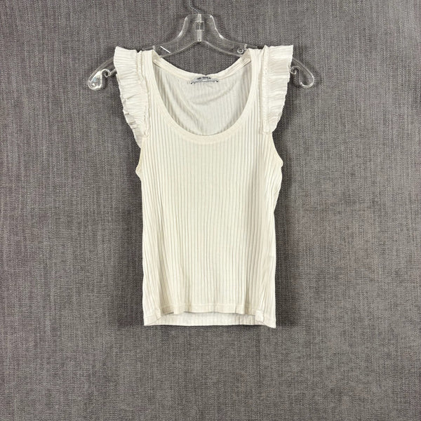 Front view of Zara Trafaluc Ribbed Ruffle-Sleeve Top Size M