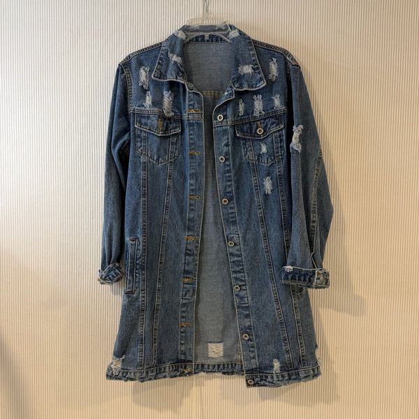 Distressed Longline Denim Jacket Size M - image 3