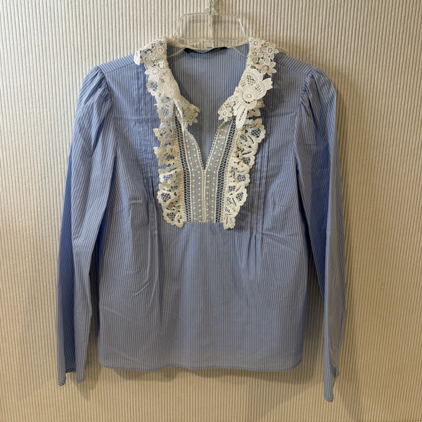 Zara Woman Embroidered Collar Striped Blouse Size S - image 2