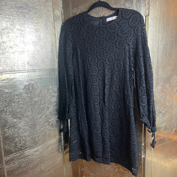 See by Chloé Black Crochet Lace Eyelet Mini Dress Size 36 - front view
