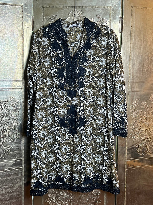 Gretchen Scott Embroidered Tunic Flora Khaki Size L image 1