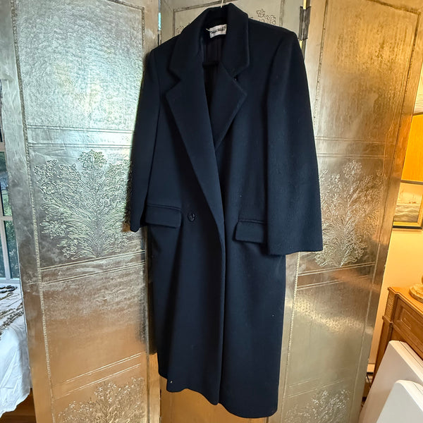 John Weitz Vintage Black Wool Maxi Coat - front view