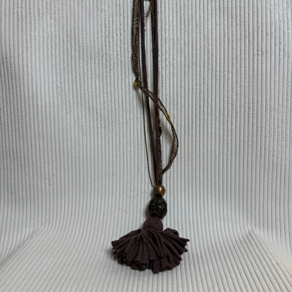 Brown Leather Tassel Pendant Necklace - front view