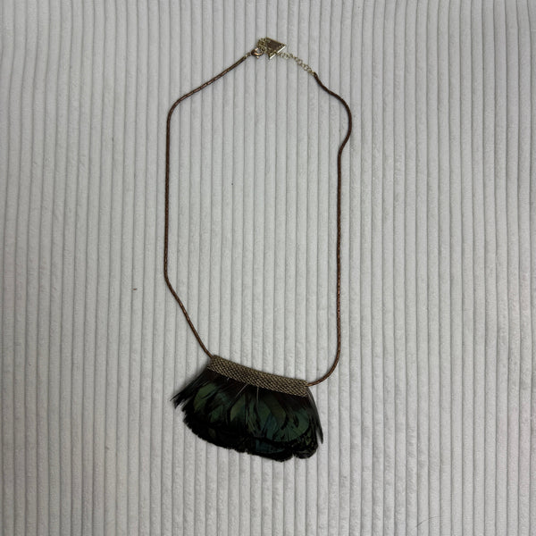 Green Feather Fringe Bib Necklace - front view