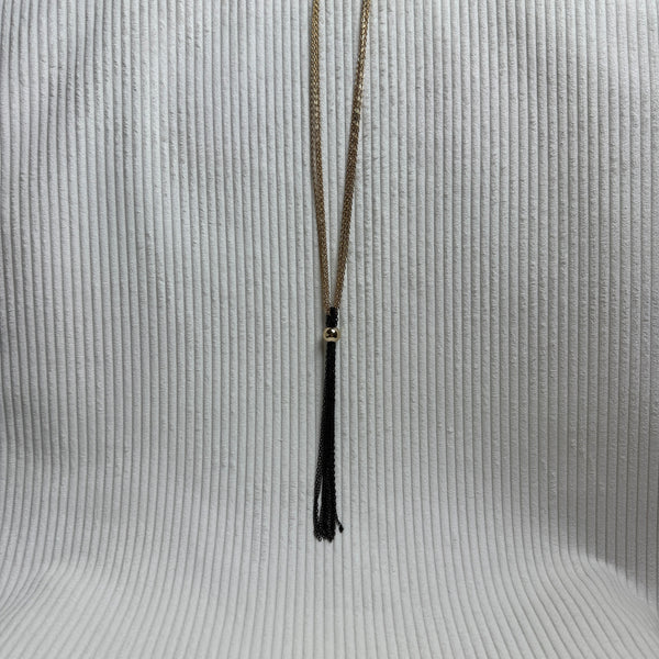 Black Tassel Lariat Necklace - front view