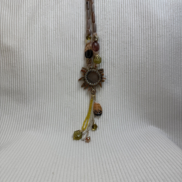Boho Sun Pendant Beaded Necklace - front view
