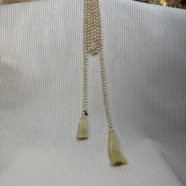 Long Pearl Tassel Mala Necklace - front view