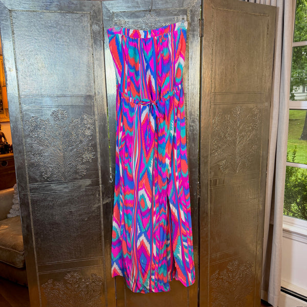 Alice + Trixie Pink Blue Geometric Maxi Dress — 01 front