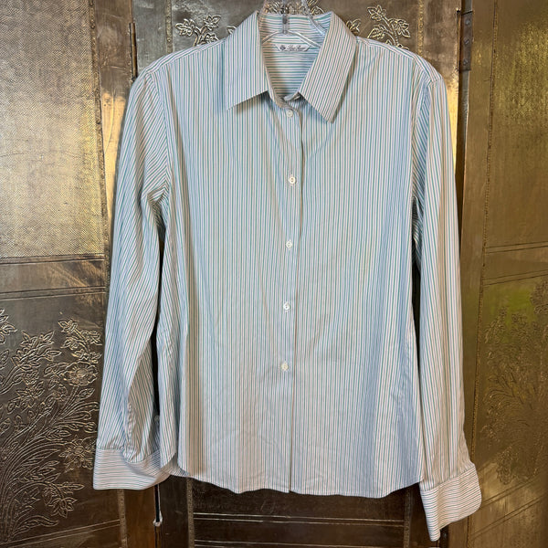 Loro Piana Blue Striped Button Blouse — 01 front