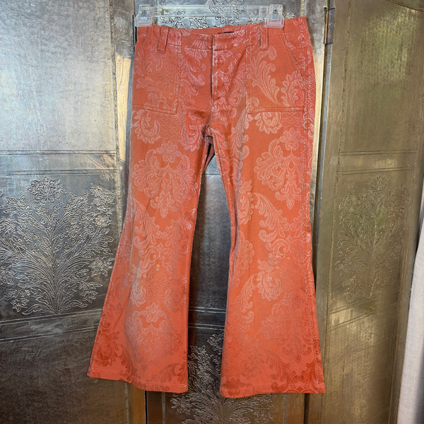 Custo Barcelona Rust Floral-Jacquard Flared Pants — 01 front