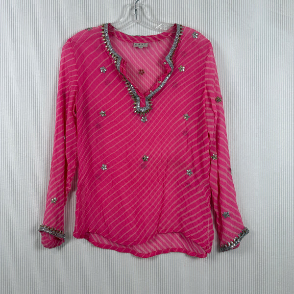EAST Pink Striped Embellished Blouse Size 10 — 01 front