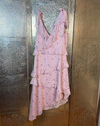 Tularosa pink novelty-print dress — alternate full view with tiered ruffles