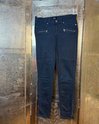 PAIGE navy zip-pocket pants — full front view