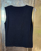 Navy sleeveless knit top — back view