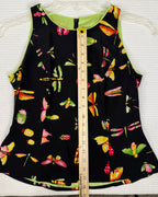 Front view of Butterfly and Cocktail Print Sleeveless Peplum Top