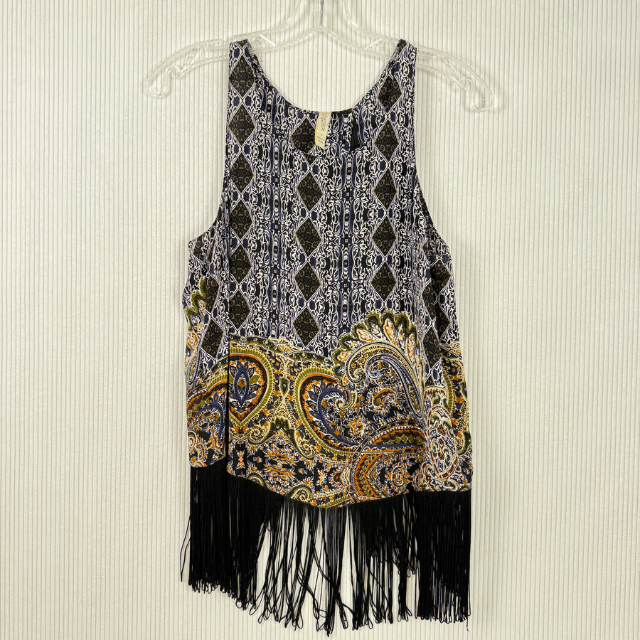 Front view of Plenty by Tracy Reese Paisley Silk Fringe Tunic