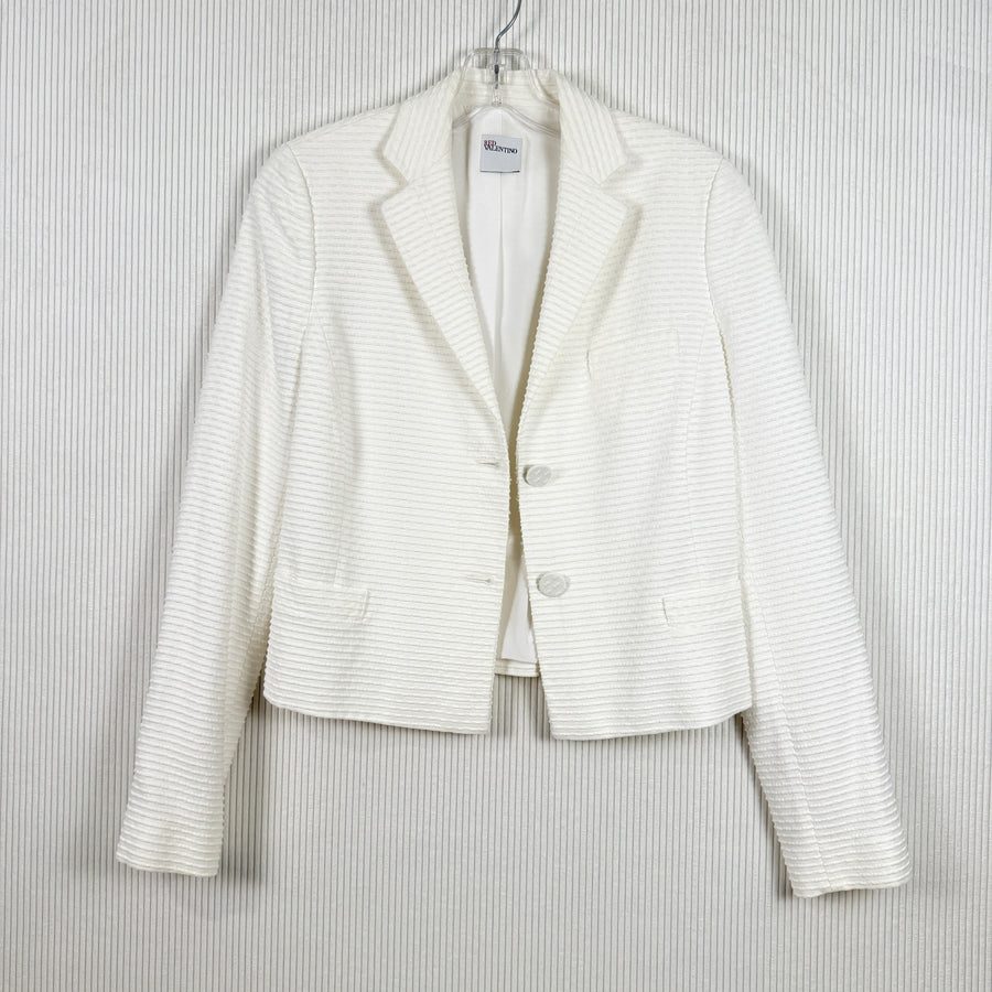 Front view of REDValentino Textured Stripe Peplum Blazer