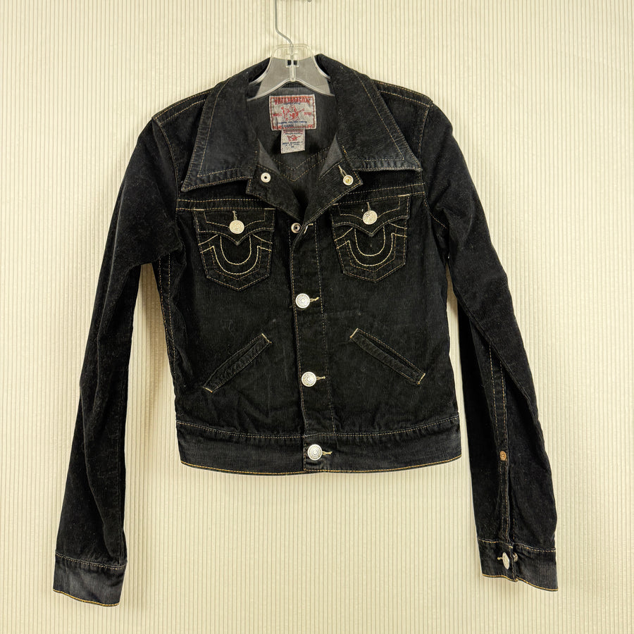 Front view of True Religion Jada Cropped Denim Jacket Size M