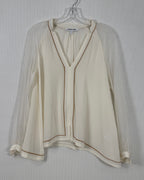 Front view of Elizabeth and James Contrast-Trim Silk Blouse Size S
