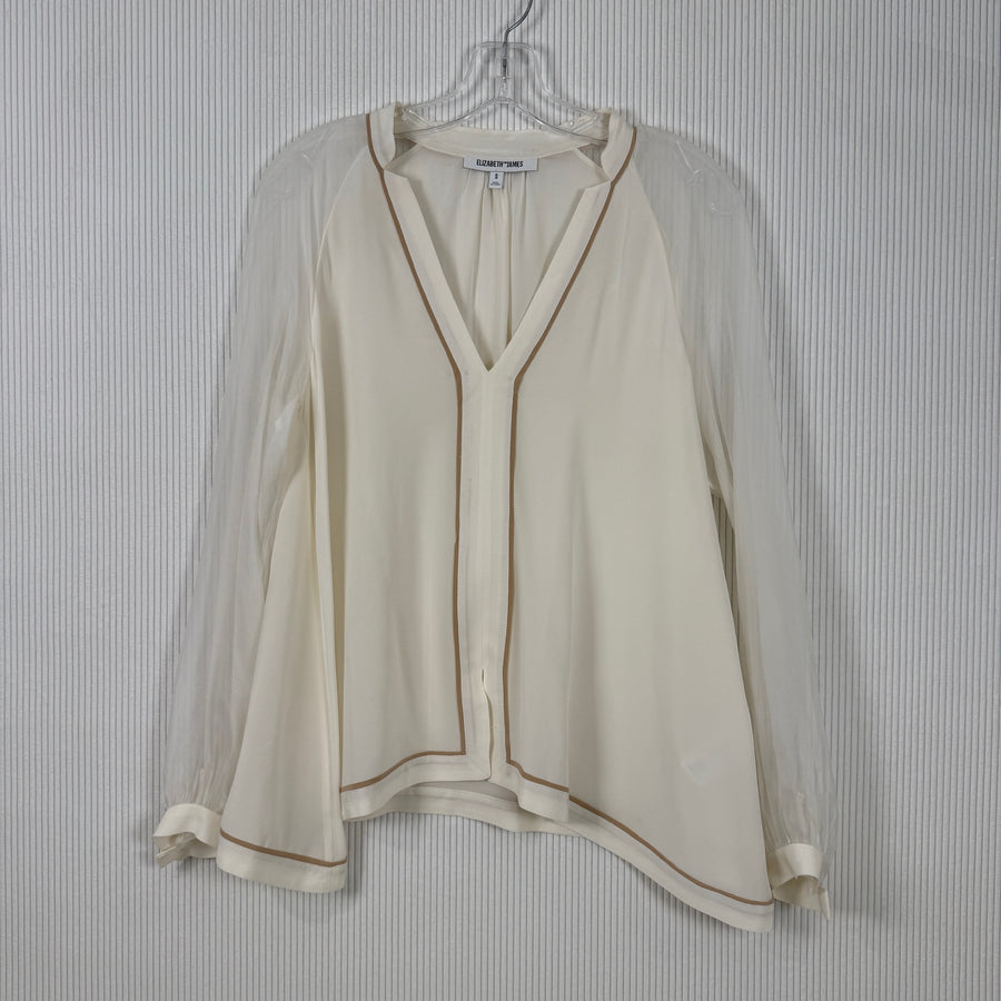 Front view of Elizabeth and James Contrast-Trim Silk Blouse Size S