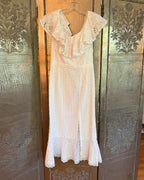 Front view of Saloni Ella Broderie Anglaise Eyelet Midi Dress Size US 4 (UK 8, EU 34)