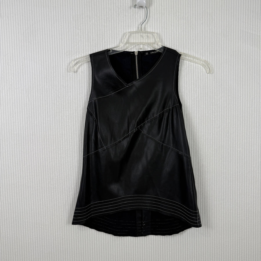 Front view of Zara Faux-Leather Sleeveless Top