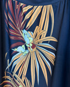 Front view of Tropical Floral Border-Print Silk Maxi Dress