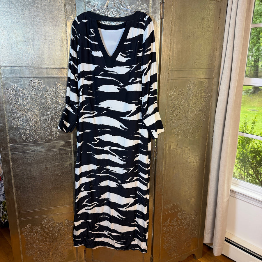 Front view of Alice + Olivia Zebra-Print Silk Maxi Dress Size S