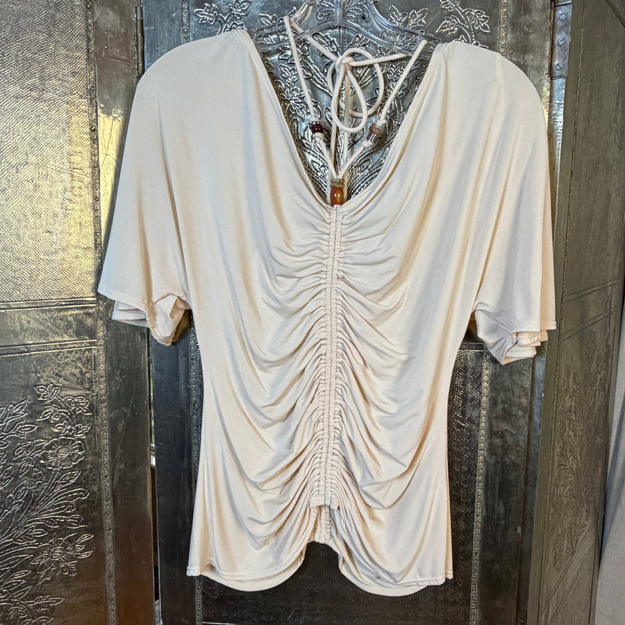 Front view of A.L.C. Nina Ruched Bead-Embellished Top