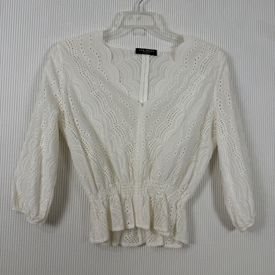 Front view of Few Moda Lace Smocked Blouse