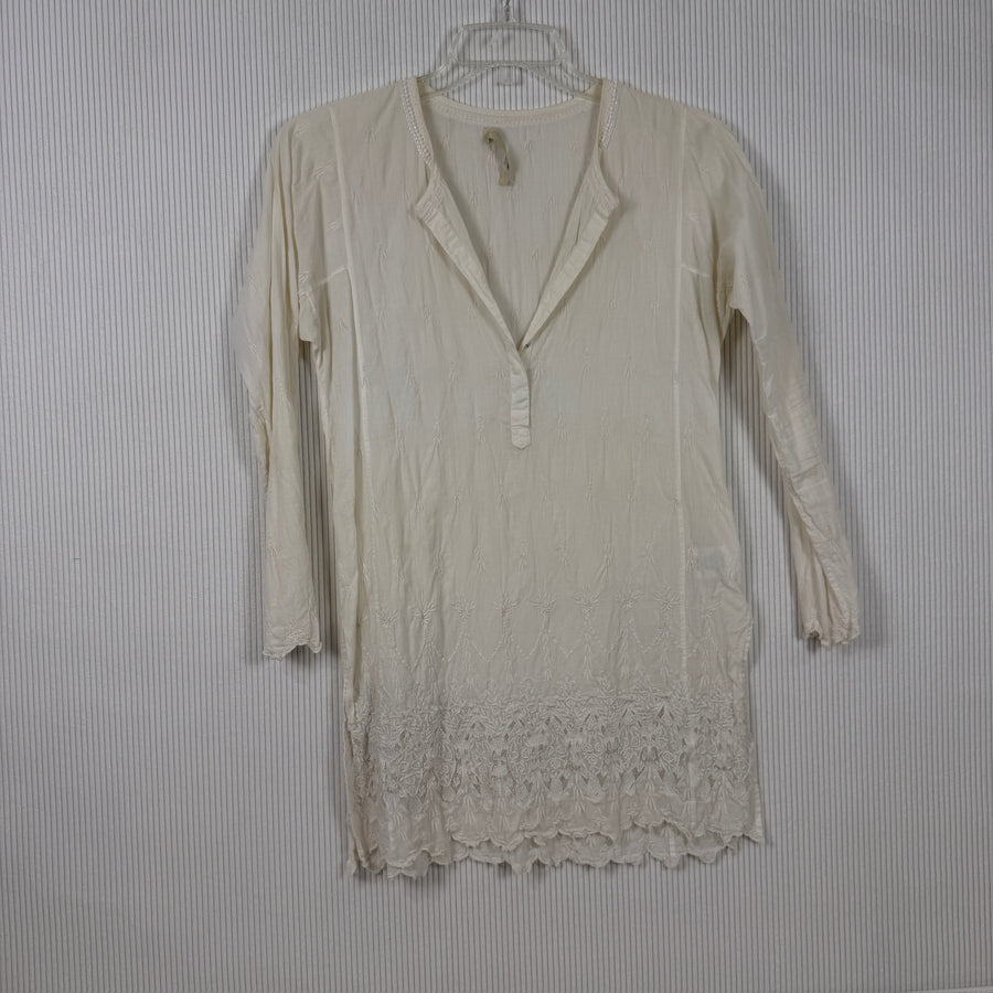 Front view of Ally Saint Lace-Trim Tunic Blouse