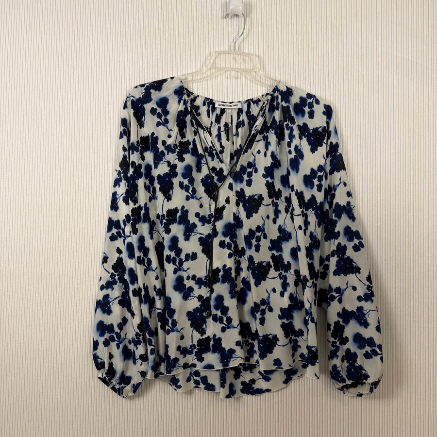 Front view of Elizabeth and James Floral-Print Silk Blouse