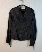 Front view of Illia Asymmetrical Leather Moto Jacket Size M