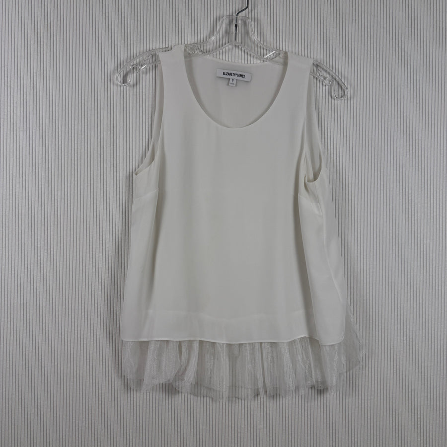 Front view of Elizabeth and James Layered Pleated Peplum Top Size S