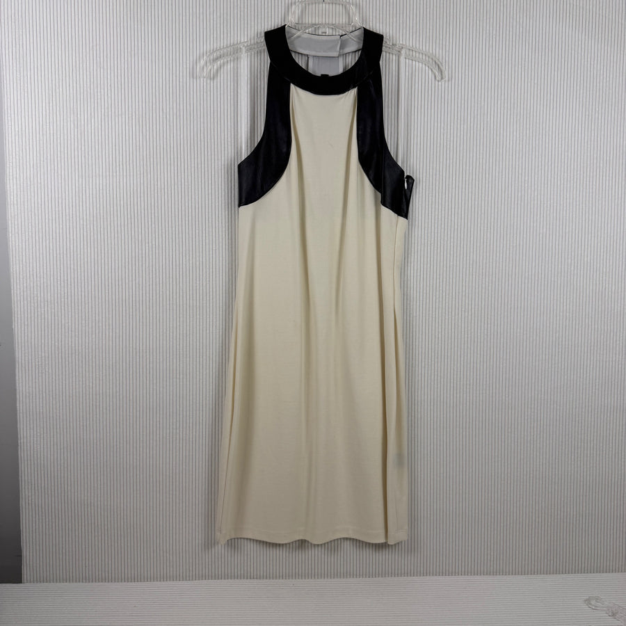 Front view of Alice + Olivia Leather-Trim Colorblock Shift Dress Size S