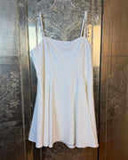 Front view of White Cowl-Neck Spaghetti-Strap Skater Dress