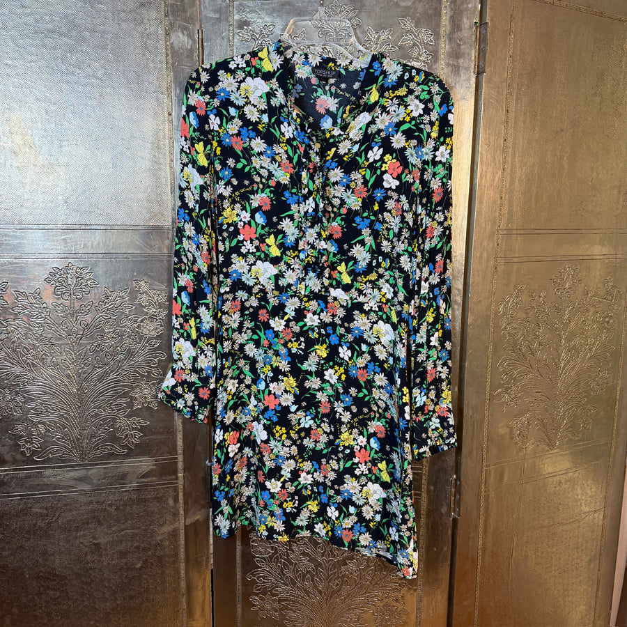 Front view of Topshop Floral Long-Sleeve Maxi Dress Size US 6 (UK 10, EU 38)