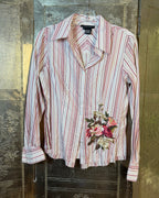 Front view of Etcetera Striped Floral-Embroidered Shirt Size 6