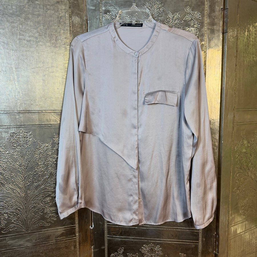 Front view of Zara Basic Satin Button-Front Blouse