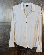 Front view of Ann Taylor Mixed-Media Button-Front Blouse Size M