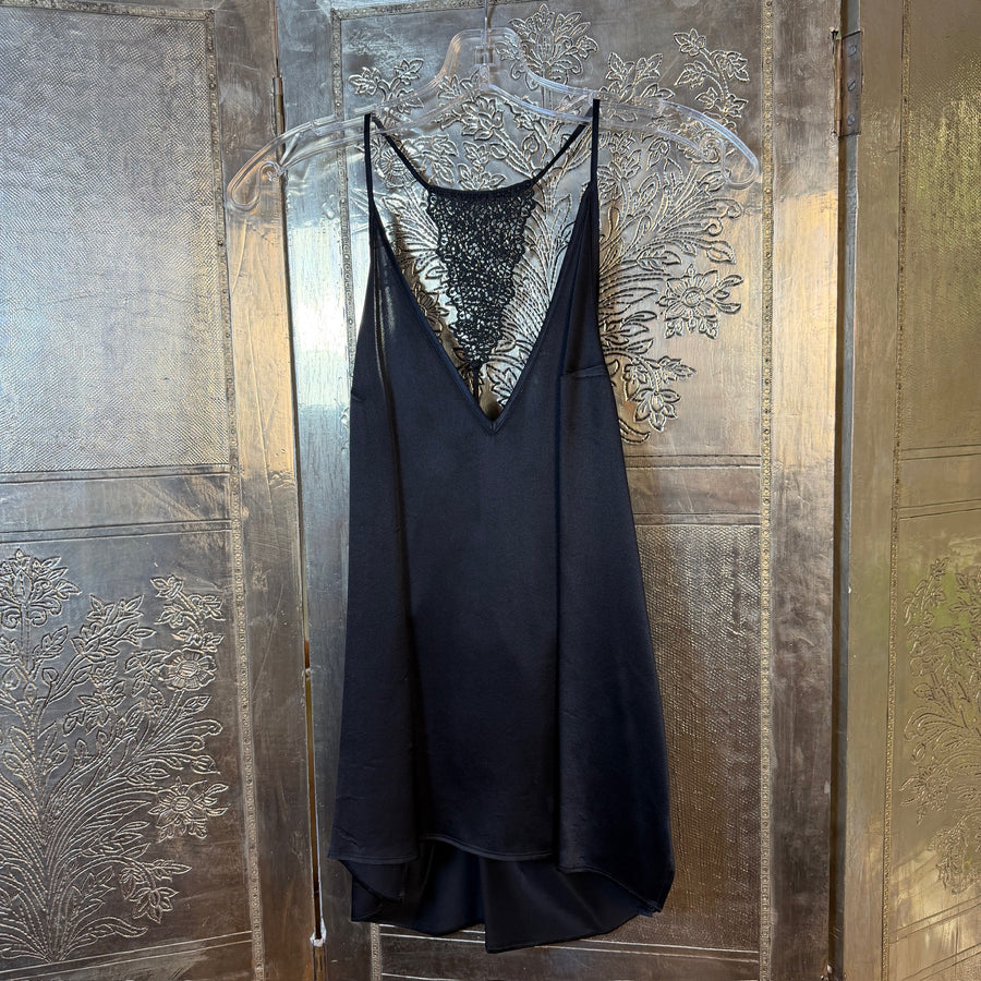Front view of CAMI NYC Lace-Trim Silk Slip Dress