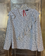 Front view of Topshop Dalmatian-Print Ruffle Blouse Size US 8 (UK 12, EU 40)