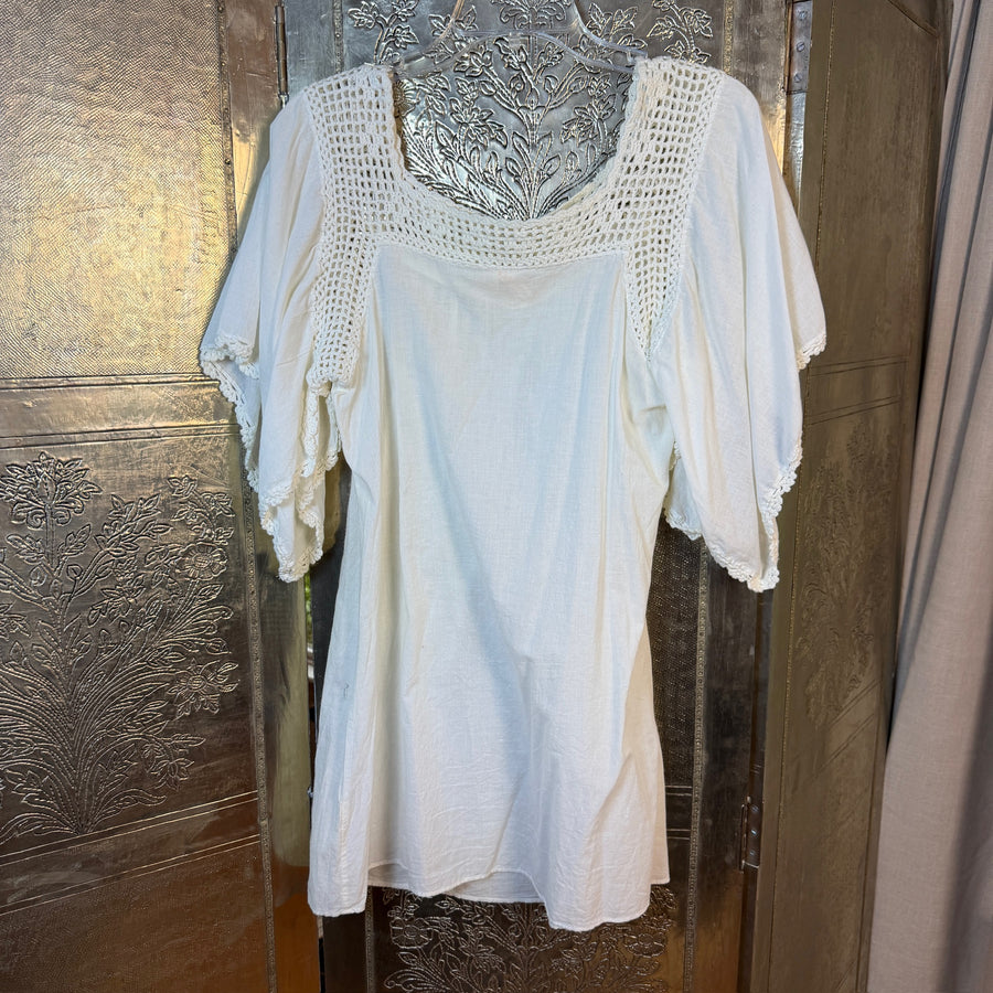 Front view of White Crochet-Trim Tunic Dress