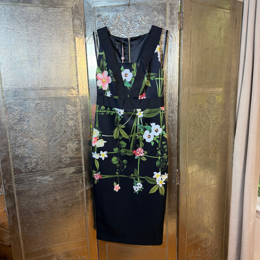 Front view of Ted Baker Kacied Secret Trellis-Print Dress Size 0