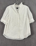 Front view of Ann Taylor Ruffle-Trim Cotton Blouse