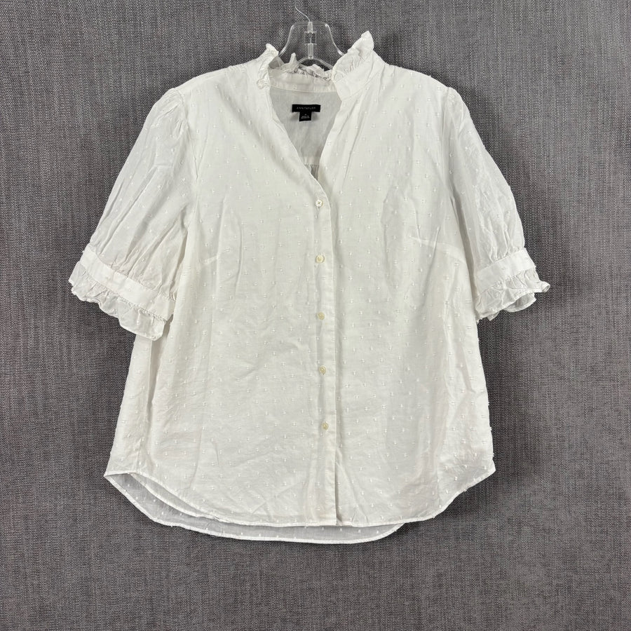 Front view of Ann Taylor Ruffle-Trim Cotton Blouse
