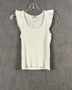 Front view of Zara Trafaluc Ribbed Ruffle-Sleeve Top Size M