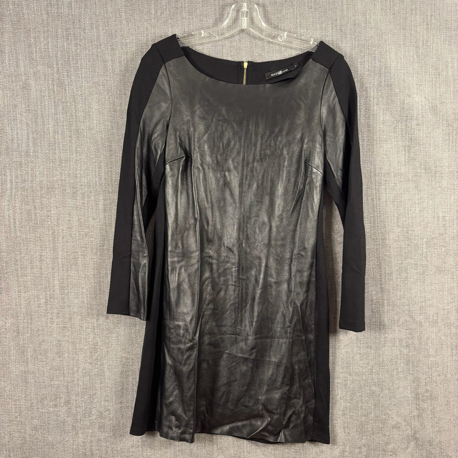 Front view of Alice + Olivia Leather-Panel Dress Size S