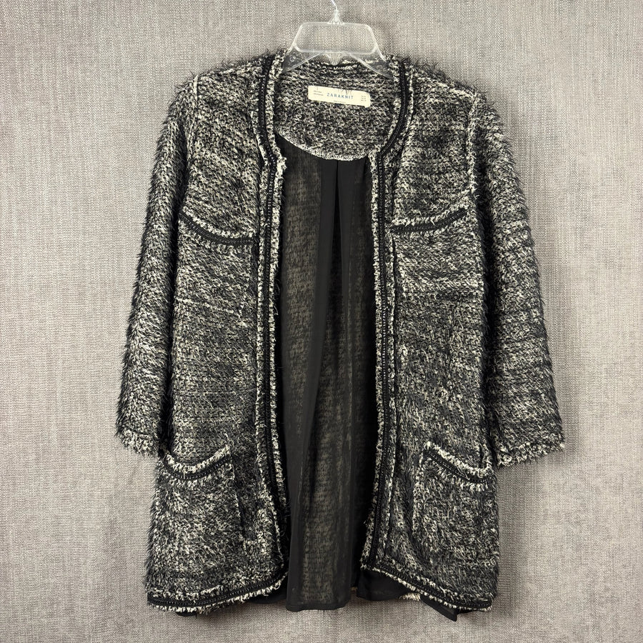 Front view of Zara Knit Open Fringe Jacket Size M