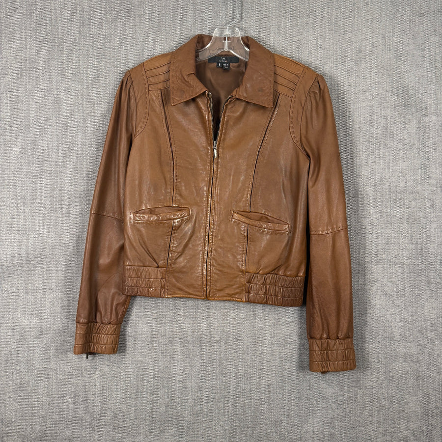 1 - vid. by Marquis Brown Leather Jacket Size 6 — photo 1: front view